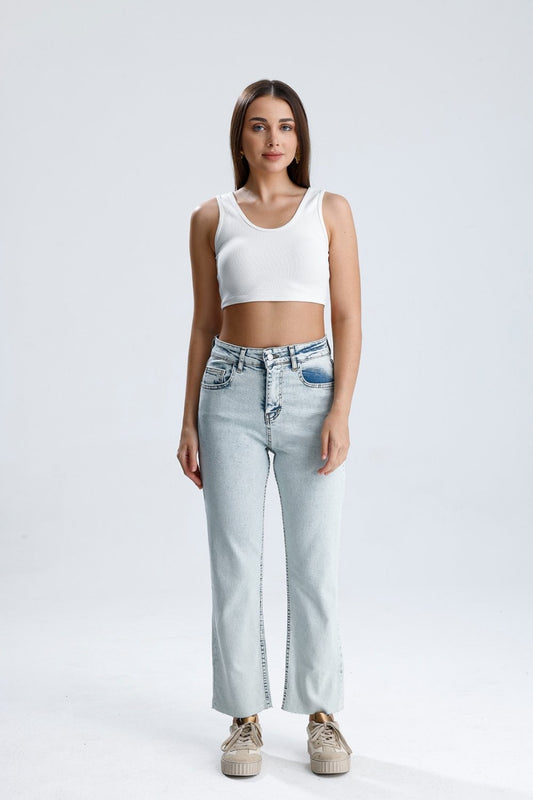 Yarım İspanyol Kesik Paça Pantolon Kar Yıkama