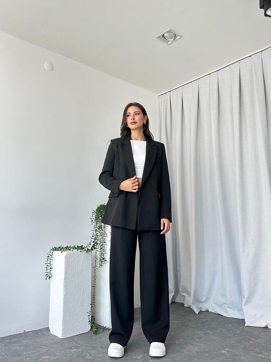 Kadın Siyah Oversize Ceket Pantolon Takım